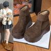 Thick Bottom Fleece Lined Winter Snow Boots Women's Casual Short Boot Warm Plush Rubber Outsole Round Toe Korean Style Boot