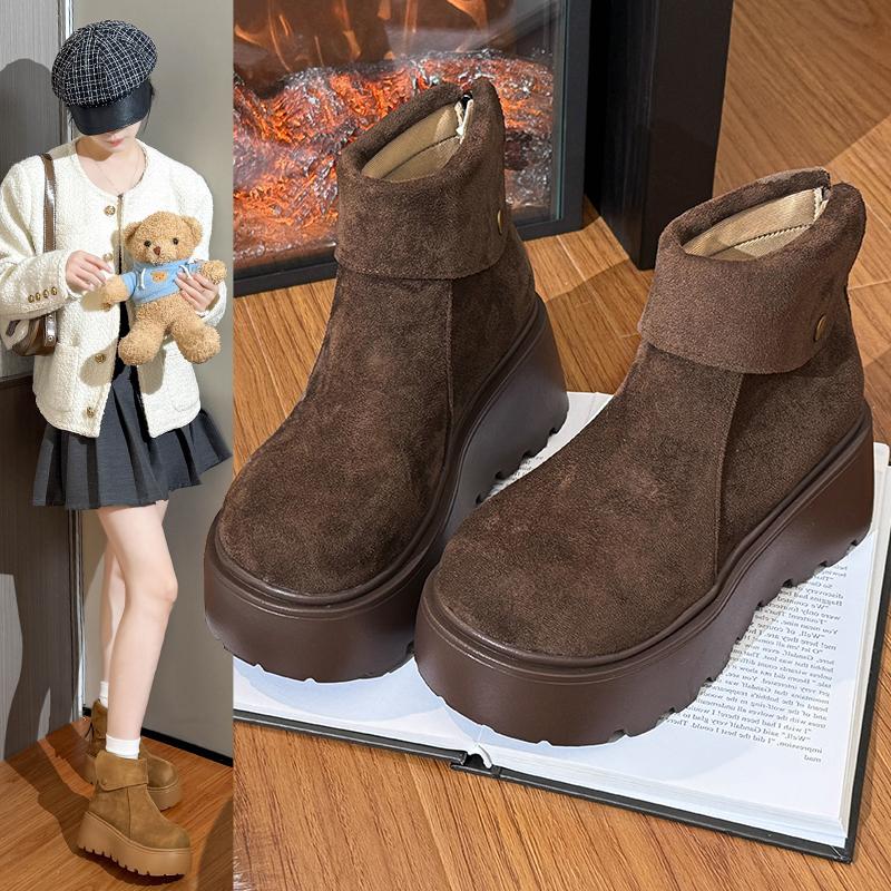 Thick Bottom Fleece Lined Winter Snow Boots Women's Casual Short Boot Warm Plush Rubber Outsole Round Toe Korean Style Boot