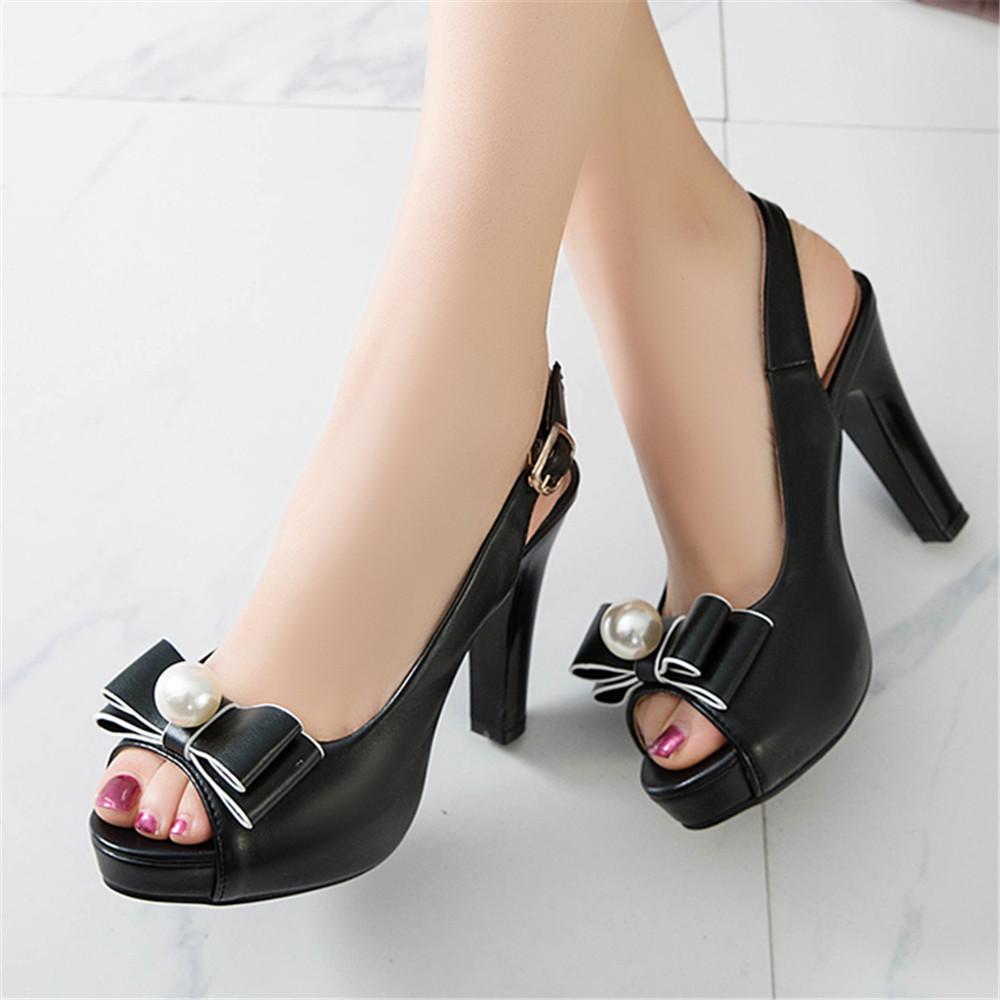 Fashion 2025 Summer Women Platform High Heels Fashion Bow Peep Toe Slingbacks Ladies White Pink Black Bride Wedding Shoes Party Pumps