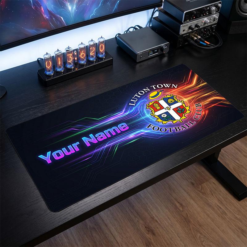 Luton Town Custom Large Mouse Pad, Personalized Name Text Print, Football Logo Non‑Slip Desk Mat Gaming Gift