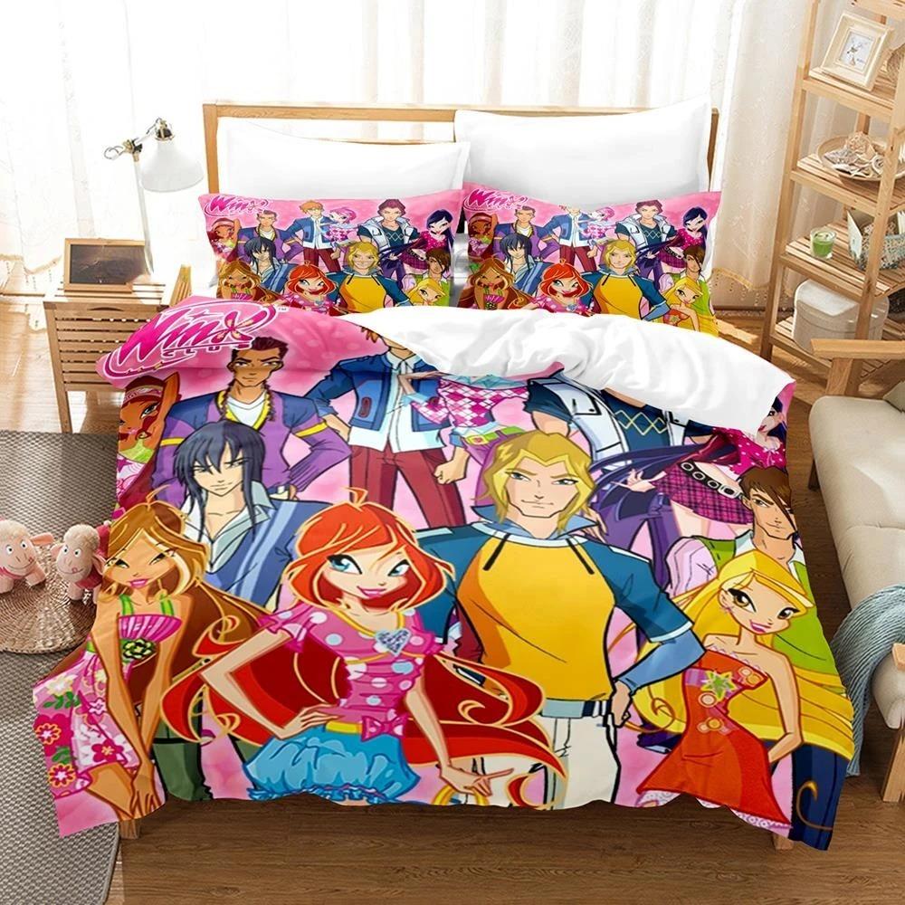 

Комплект постельного белья Winx Single Twin Full Queen King Size Bed Set Aldult Girl Bedroom Duvetcover Sets 3D Print Anime Kawaii AU Single 140x210cm
