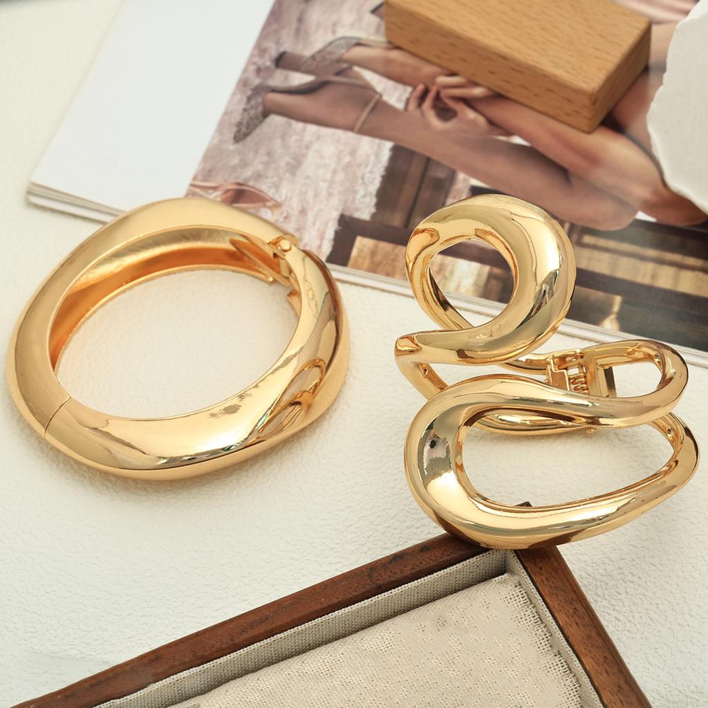 Exaggerated Heavy Industry Design Sense Zinc Alloy Smooth Surface Bracelet Geometric Personality Wide Women's Bracelet Ring