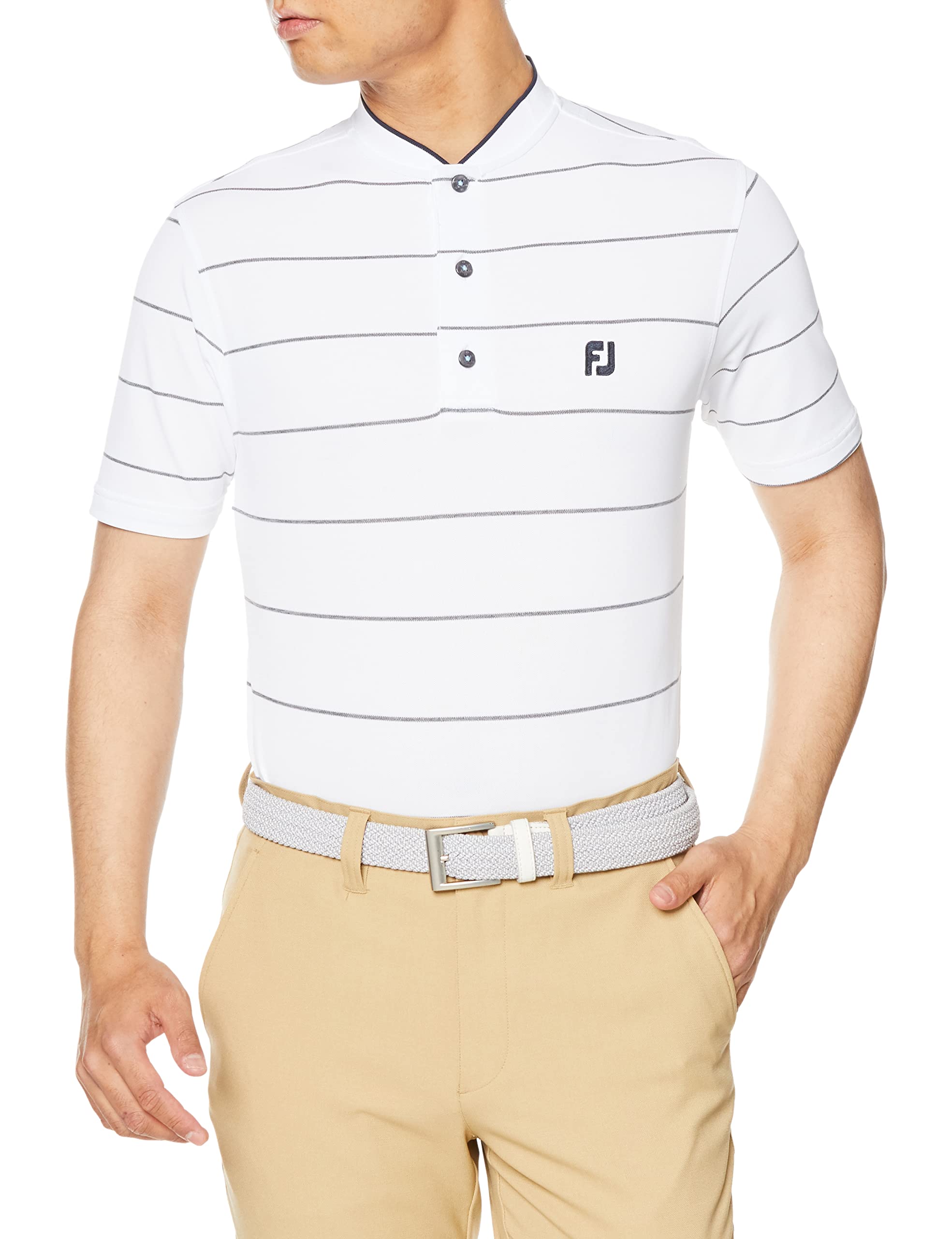 

FootJoy Modern Classic Chalk Stripe Short Sleeve Braided Collar Shirt, White, Men s XL, 80454-XL