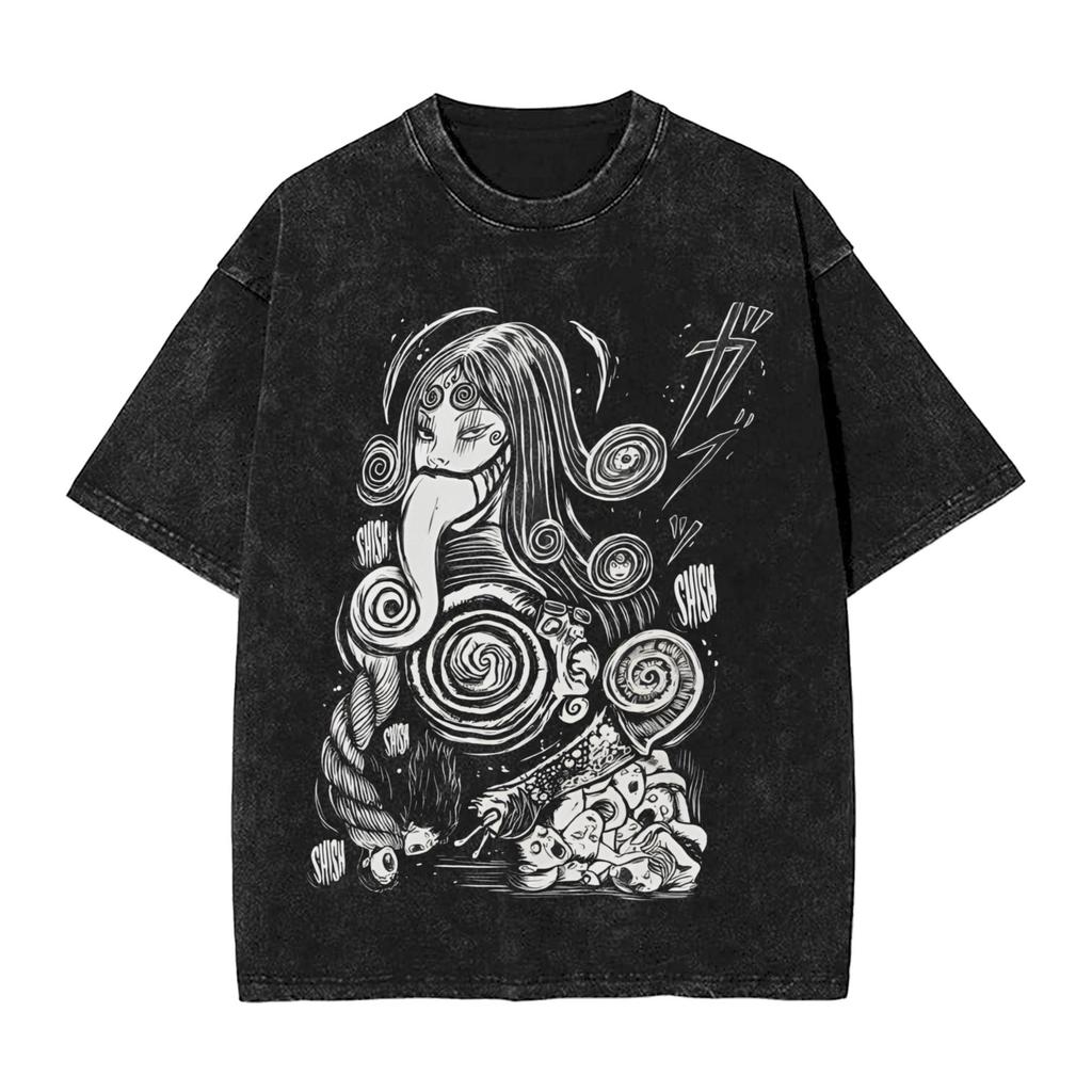 Tomie Manga Graphic Tshirt Vintage Washed Oversized T Shirt Summer Breathable Cotton Soft Short Sleeved Tees Men Women Clothing