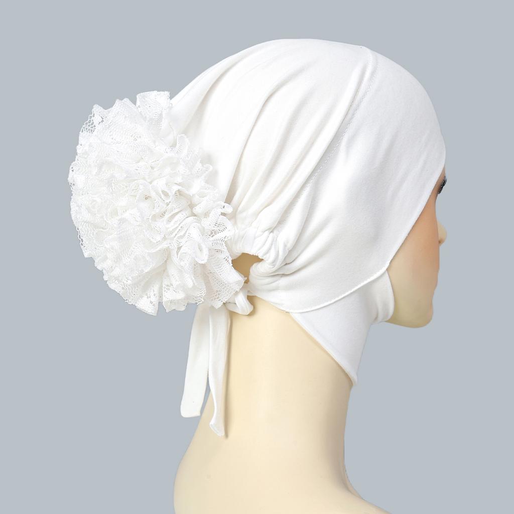 Muslim Inner Cap Hijab For Women Solid Underscarf With Lace Flower Hijab Undercap Scarf Turban Hat Islam Muslim Hijabs Headcover