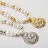 Tooxika Exaggerated Hollowed Out Conch Pendant Necklace Fashion Round Beads Mixed Colour Imitation Pearl Necklace