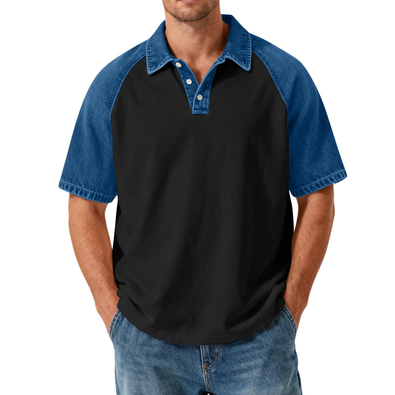 Men s Casual Classic Color-Block V-Neck Lightweight Breathable Short-Sleeve Top L