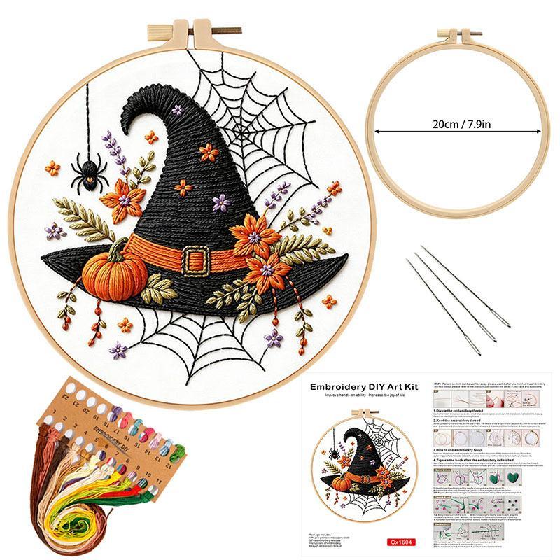 Pumpkin Skeleton Embroidery Kit With En Instructions Thread Stamped Cloth With Pattern Kit For Diy Gift