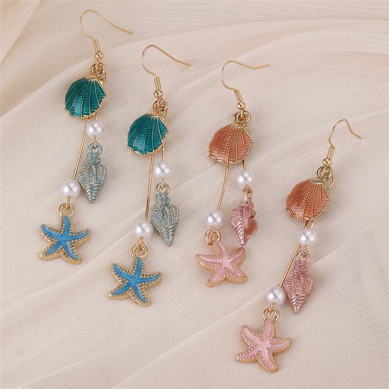 Orecchini Pendenti Boho con Conchiglia, Stella Marina e Perla per Donna Squisiti alla Moda Orecchini a Pendente Conchiglia Gioielli Versatili per Vacanze al Mare Regali