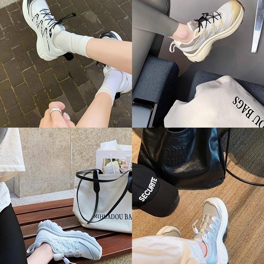 Grape mother studiolee leather thick sole heightening sports wind drawstring light casual color matching dad shoes women