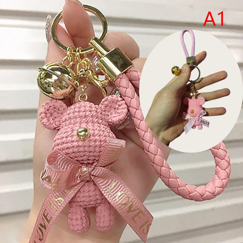 Chaveiro de coelho com laço de urso de lã de resina fofa, chaveiro de carro para festas, presente criativo para meninas, bolsa de boneca de tecelagem, pingente