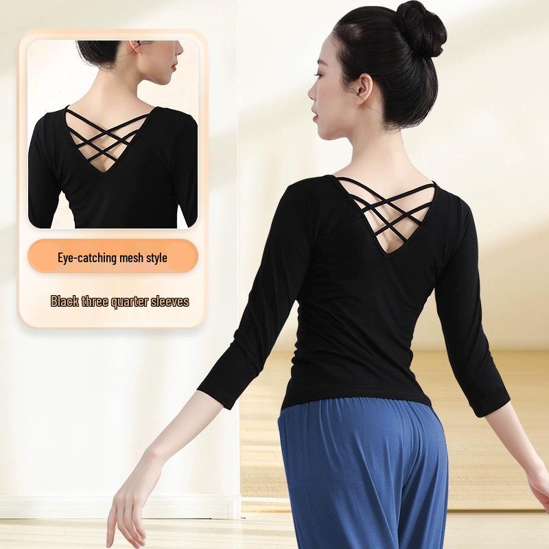 Black Long Sleeve Dance Practice Suit for Square Dance and Art School Training