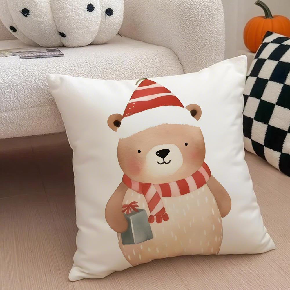 CChristmas snowman bear Cushion Cover Throw Pillow Cover Hidden Button Durable Polyester Chair Cushion