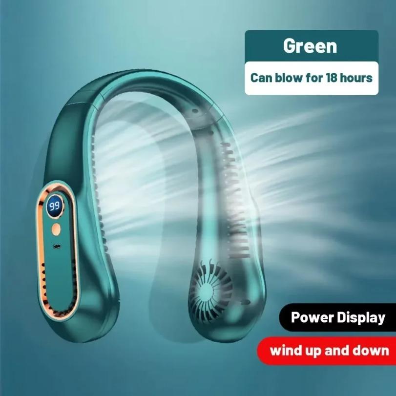 1PCS 5 Gears Hanging Neck Fan 720 ° Circulating Air Outlet Smart Digital Display 7000mAh Long Battery Life For Fitness City Walk