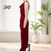 Noble Color Women Dress Women's Satin Ruched High Slit Bodycon Maxi Sexy Sleeveless Evening Cocktail Party Wedding Guest Formal Prom Gown