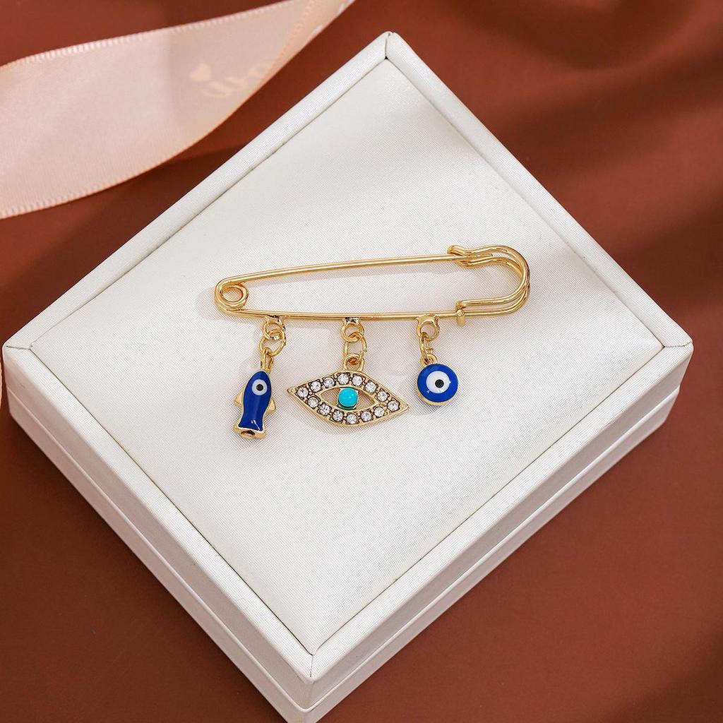 Creative Rhinestone Devil's Eye Tassel Brooch: Women's High-End Blue-Eyes Sweater Pin