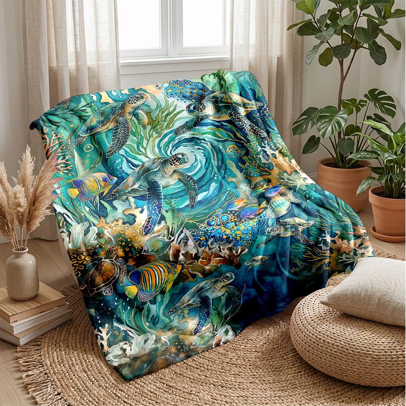 Ocean Life Adventure 6 Theme Blanket Lightweight Warm Flannel Blanket Decorative Throw Blanket for Home Decoration