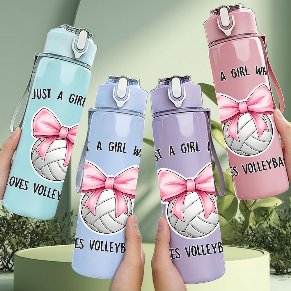 1PC Girl Volleyball Sport Bow Quote Print 750ml Color Plastic Sports Water Bottle Leakproof Flip Straw Lid Suitable for Sports Office Home Use