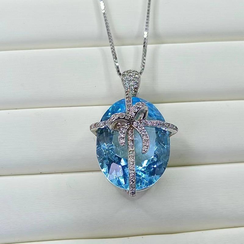 Přívěsek SACEGEMS 15*20mm Přírodní švýcarský modrý Topaz Přívěsek 925Sterling Silver Náhrdelník pro ženy Každodenní párty Jemný šperkový dárek