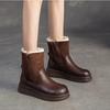 Johnature Retro Wool Warm Short Boots Genuine Leather Round Toe Side Zipper Thick Bottom Women's Shoes
