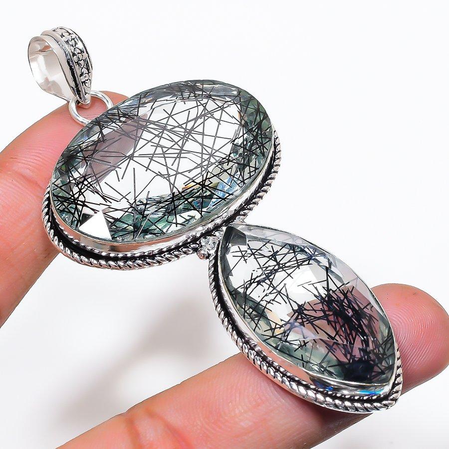 

Натуральный Черный Рутиловый Самоцвет 925 Пробы Серебро Ювелирное Изделие Подвеска 3,35 AP-14168