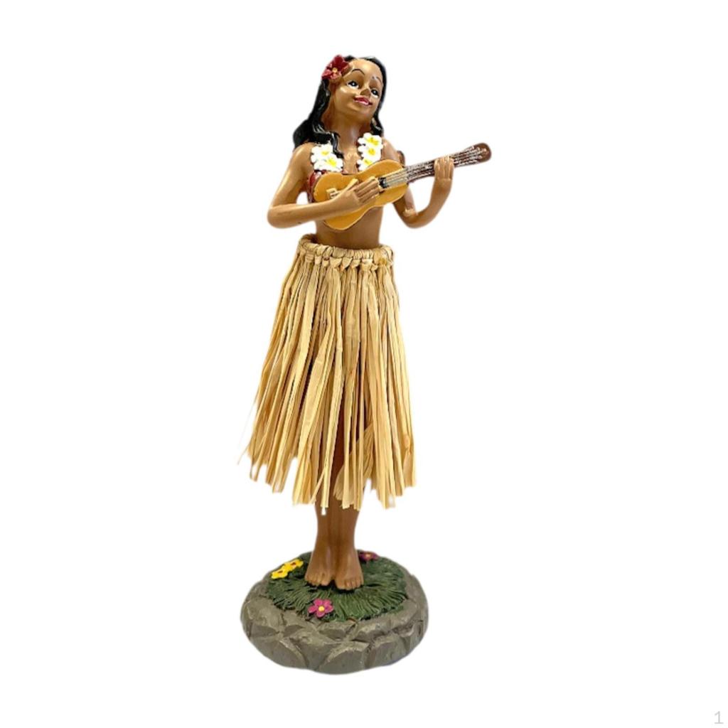 Figurine Fille Hawaïenne Jouant du Ukulélé Statue en Résine Peinte à la Main Décoration de Maison pour Cadeau de Saint-Valentin