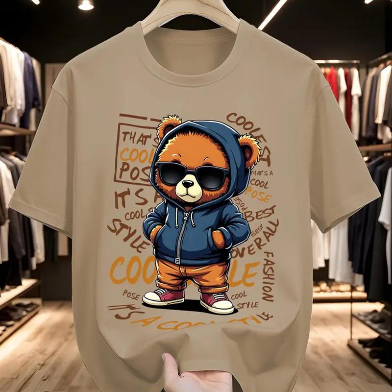 New Summer Men's Fashion T-shirt Personality Little Bear Printed Men's T-shirt Top