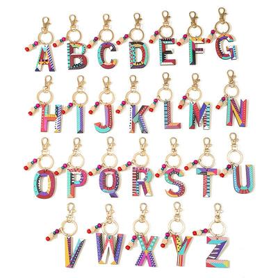 Holiday-Themed Colorful Wooden Bead Alphabet Keychain Charm