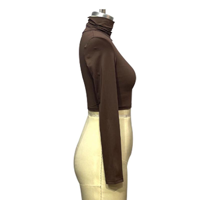 Tooxika New Spring And Autumn T-shirt Long Sleeve High Collar Short Style Navel-exposing Sexy Slim Bottoming Shirt