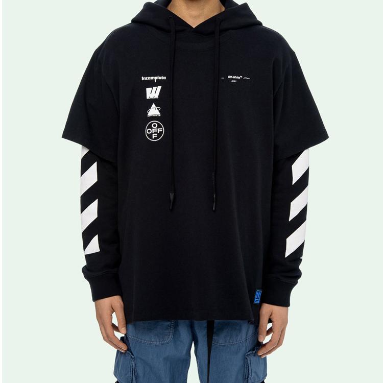 Off-White Back Print Photo Two-Piece Hoodie Men Tops Black OMAB033E191850051088