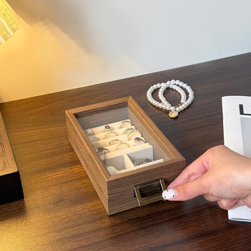Compact Jewelry Storage Box: Solid Wood Black Walnut Display Stand for Necklaces, Earrings, Studs, Rings, and Bracelets.