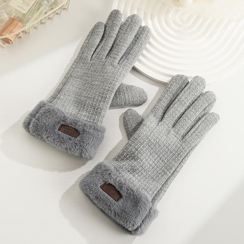 Women's Cute Bow Touchscreen Gloves for Autumn & Winter - Warm, Thickened Velvet, Cold-Proof for Outdoor Cycling