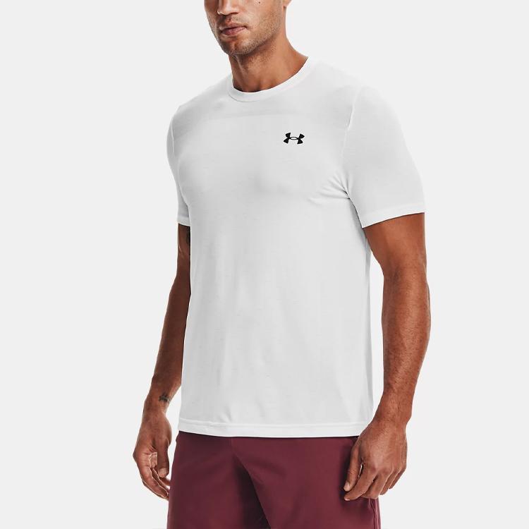 Under Armour Logo Print Quick-Dry Crew Neck Short Sleeve T-Shirt Men Tops White 1361131-100