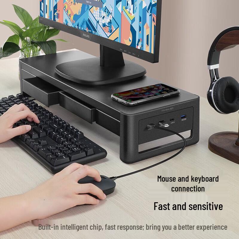 Monitor Riser with USB Hub and Large Storage Drawer