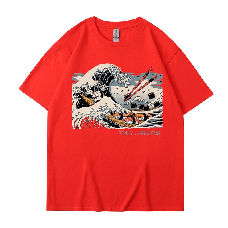 2025 Summer New Sea Sushi Print Women's T-Shirt Sports Casual Round Neck Short Sleeve Top