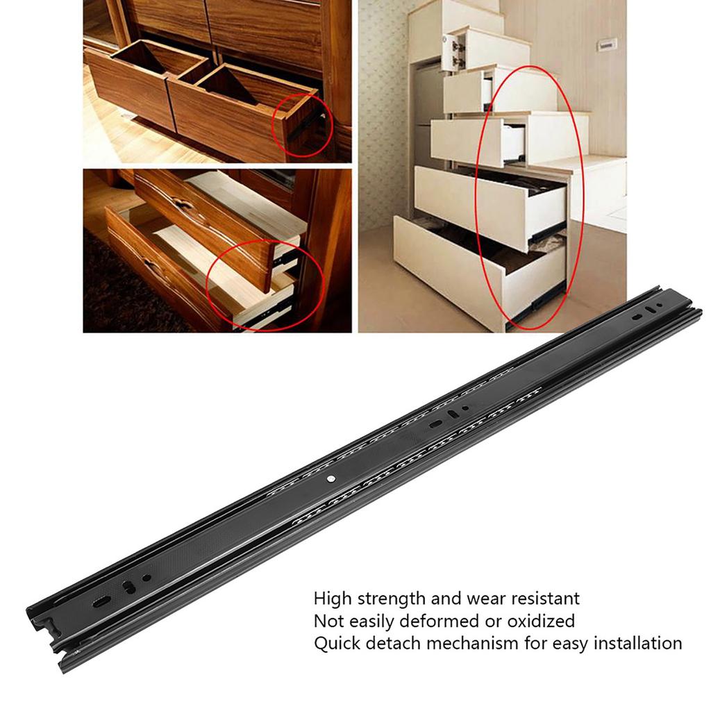 2 st Lådskenor 12in 3 Sektioner Kullager Flexibla Skåpslådor Glidskenor Svart