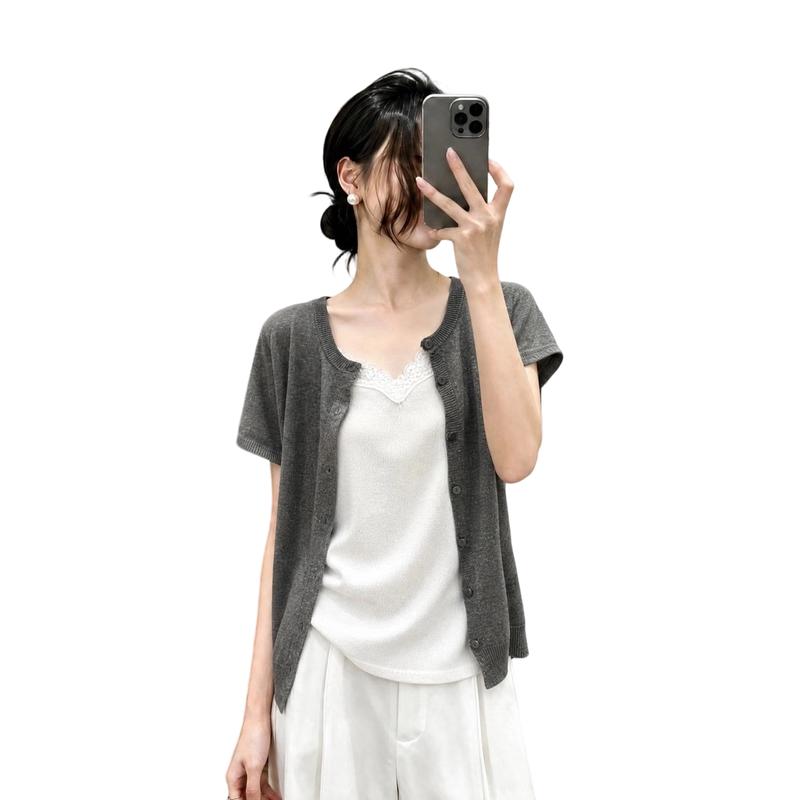La Chapelle Women s Casual Faux Two-Piece T-Shirt One Size
