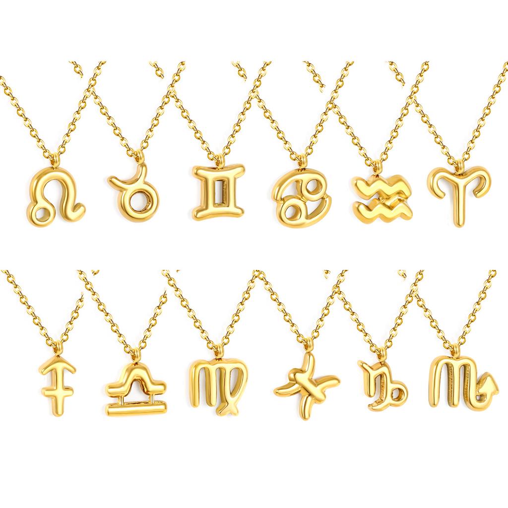 Fashion Creative Zodiac Pendant Necklace Gold Bubble Charm Versatile Collarbone Chain Jewelry