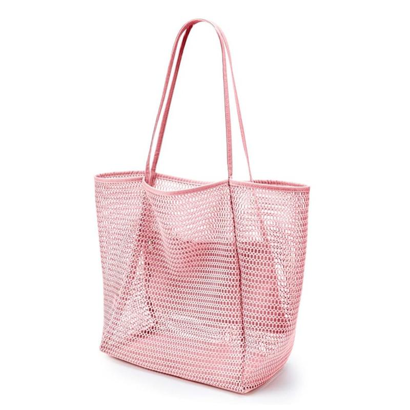 Women Large Capacity Beach Bag Durable Polyester Woven Shoulder Bag Portable Storage Bag Foldable Swimming Bag for Travel Purse
