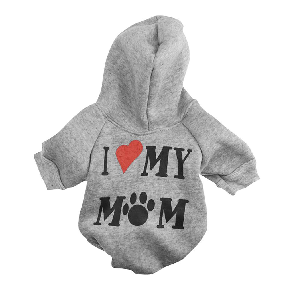 Dog Clothes I Love My Mom Printed Hoodie Puppy Sweatshirt Warm Puppy Clothes Hoodie