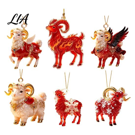 Decorative Holiday Ornaments Christmas Acrylic Goat Ornament, Sheep Hanging Decoration for Xmas Tree, 2D Flat Animal Pendant Festive Party Decor