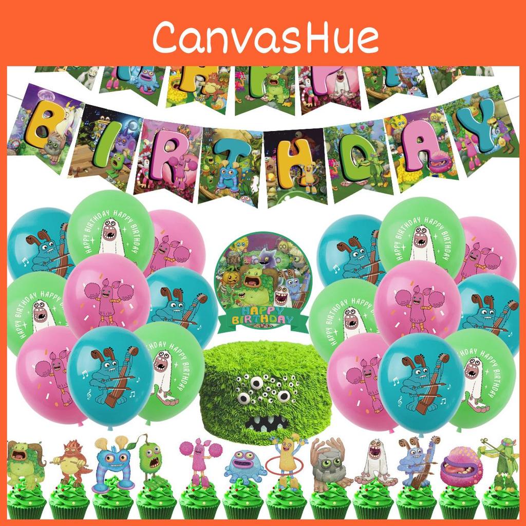 Colorful Monster Music Concert Birthday Party Decorations Forest Creature Bunting Banner Balloons Cake Toppers