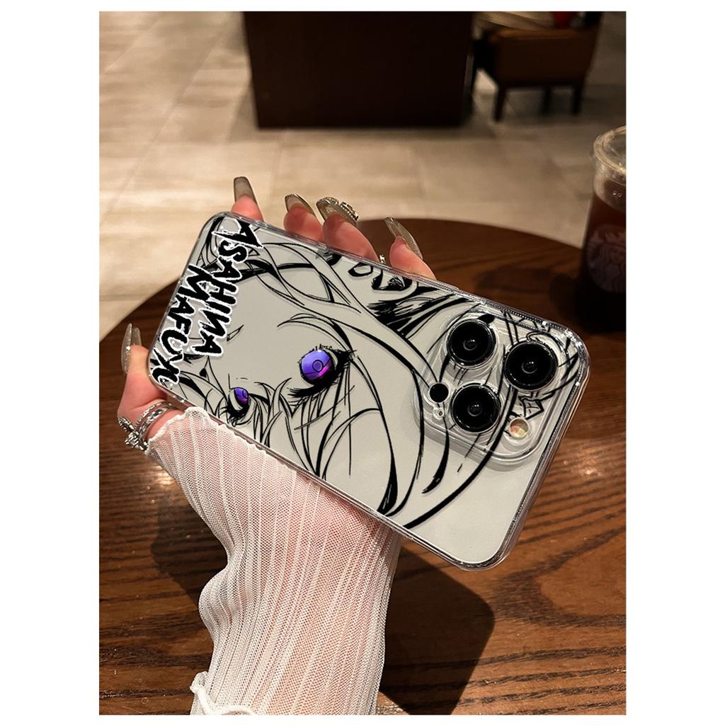 Anime Girl Line Art Clear TPU Phone Case For IPhone 15 Pro Max & Samsung Galaxy S24 Ultra, Shockproof Cover
