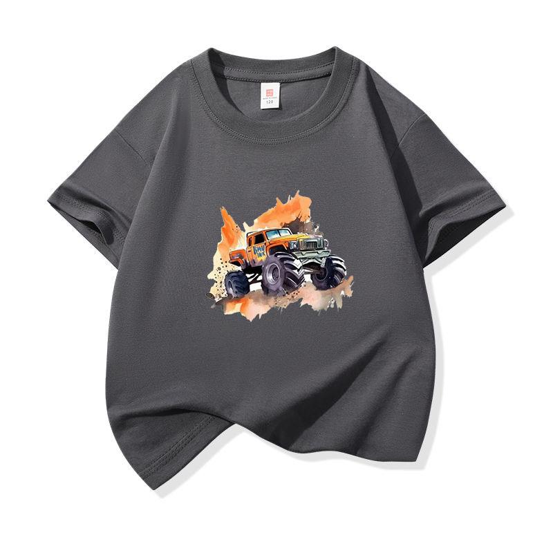 Kids Cotton T Shirt Bold Splash Offroad Car Print Crew Neck Short Sleeve Tee Casual Breathable Boys Girls Summer Tops