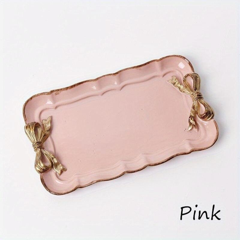 Simple Creative Resin Dessert Cake Plate Bowknot Handicraft Rectangle Plate Set Imitation Ceramic Plates Party Decoration