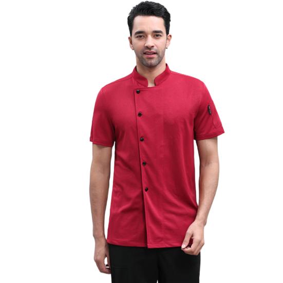 Unisex Chef Shirt Kitchen Single-breasted Short Sleeve Stand Collar Stain-resistant Loose Kitchen Bakery Restaurant Canteen Waiter Top Cook Uniform