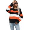 Vintage Fashion Elegant Casual Sweater Dressy Thin Section of Long-sleeved Loose Striped Knit Sweater Women