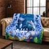 3D Illusion Underwater World Marine Life Shark Dolphin Cartoon Flannel Blanket Throw Blanket for Bedroom Living Room Bed Travel