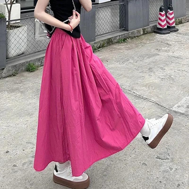 

Summer Women Fashion Colorful Long Skirts Girls Versatile Comfortable Elastic Dress Concise Leisure Vacation Skirt XS рожевий червоний колір