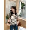 Design sense contrasting colors striped slim and thin short-sleeved Polo collar T-shirt summer versatile fashion niche top